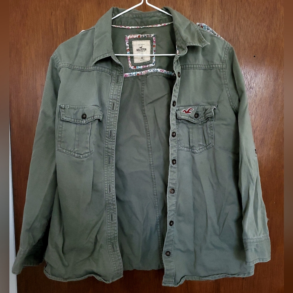 Hollister | Juniors M | Green Military Cotton Button Up Jacket